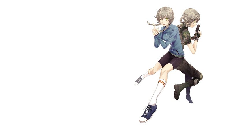 Two Anime Girls in Action — White