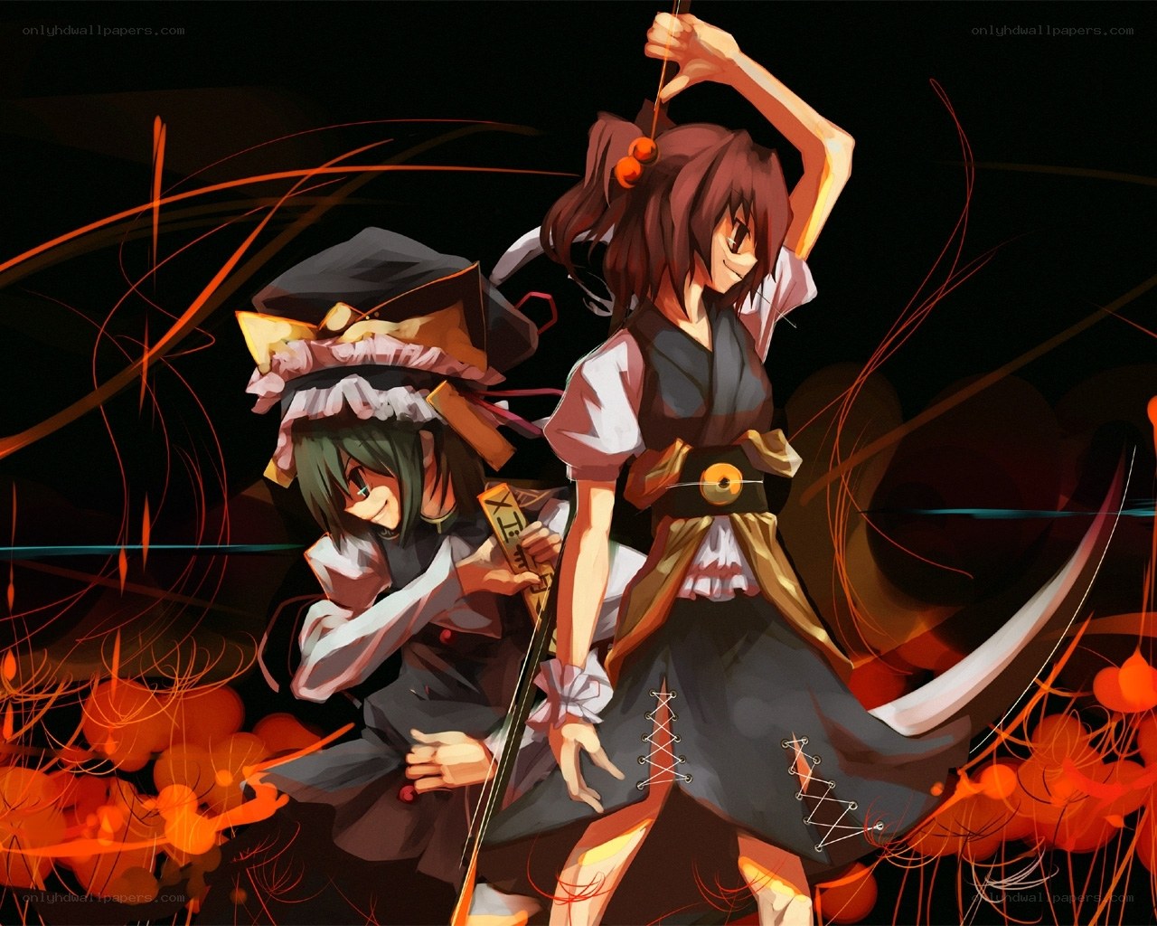 Two anime girls in action