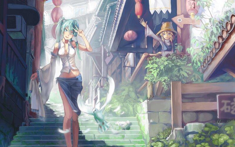 Two Anime Girls in Alley — Green, Serene