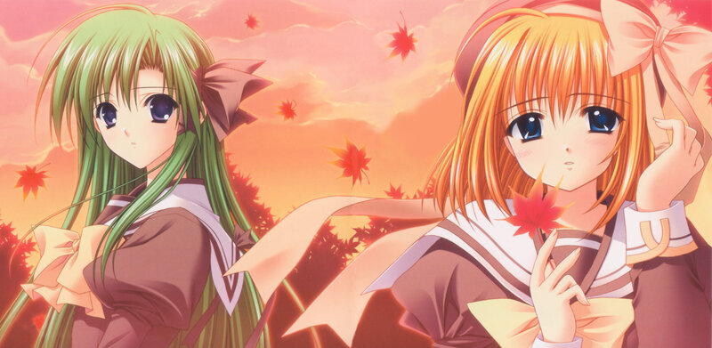 Two anime girls in autumn