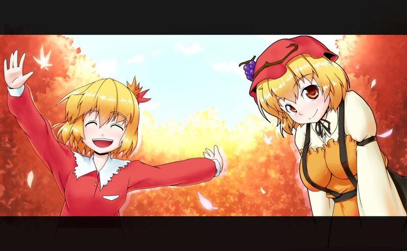 Two anime girls in autumn
