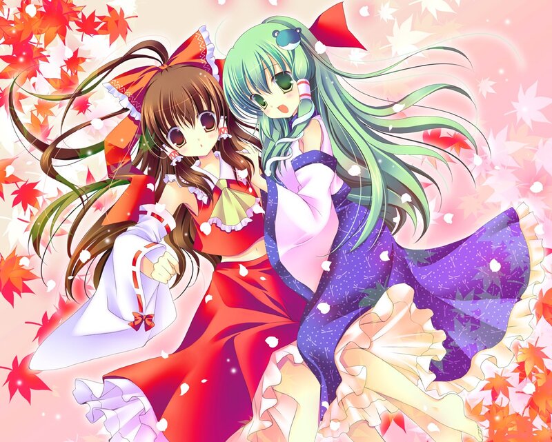 Two anime girls in autumn