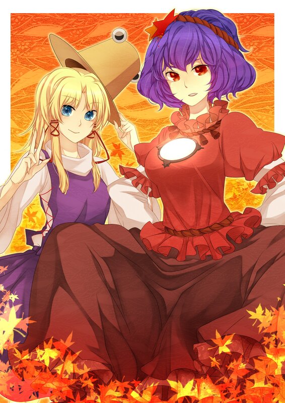 Two anime girls in autumn