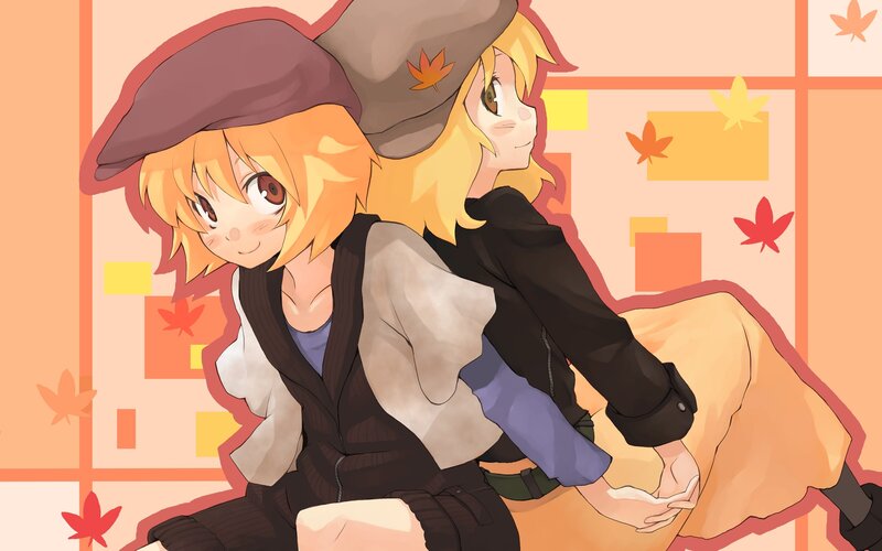 Two anime girls in autumn