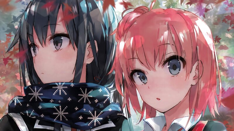 two anime girls in autumn
