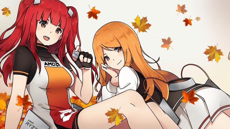 Two Anime Girls in Autumn — Red, Calm