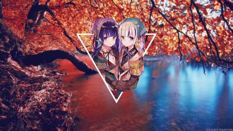 Two Anime Girls in Autumn — Red, Serene
