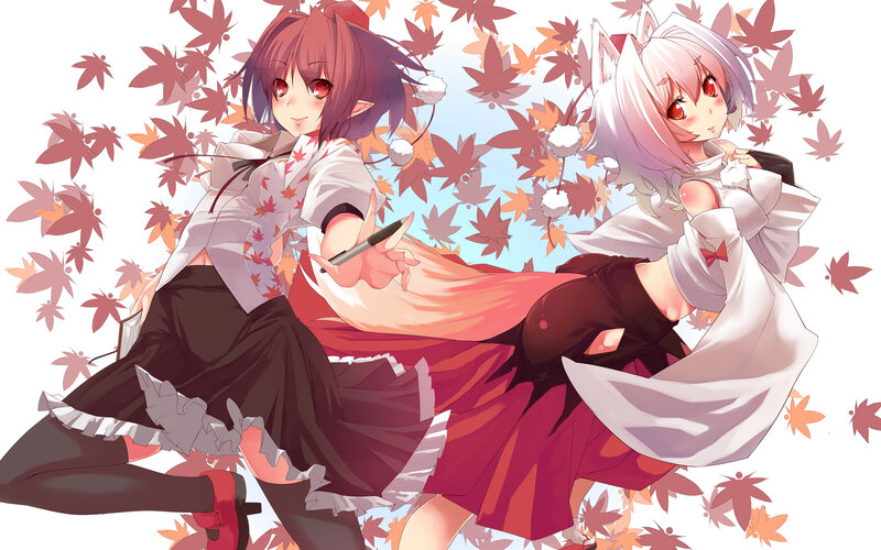 Two Anime Girls in Autumn — White