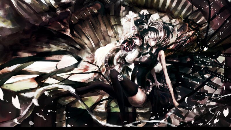 Two Anime Girls in Battle — Black, Dramatic, Digital Art