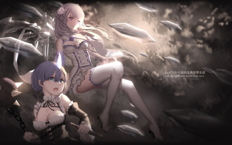 Two Anime Girls in Battle — Gray, Dramatic, Digital Art