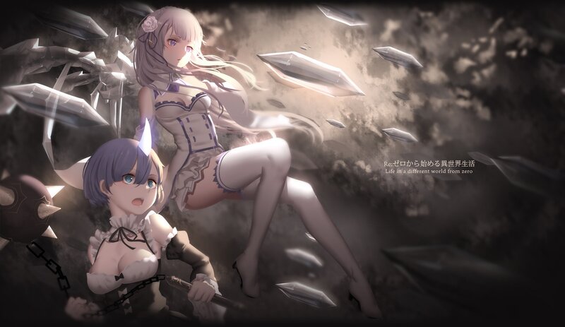 Two Anime Girls in Battle — Gray, Dramatic