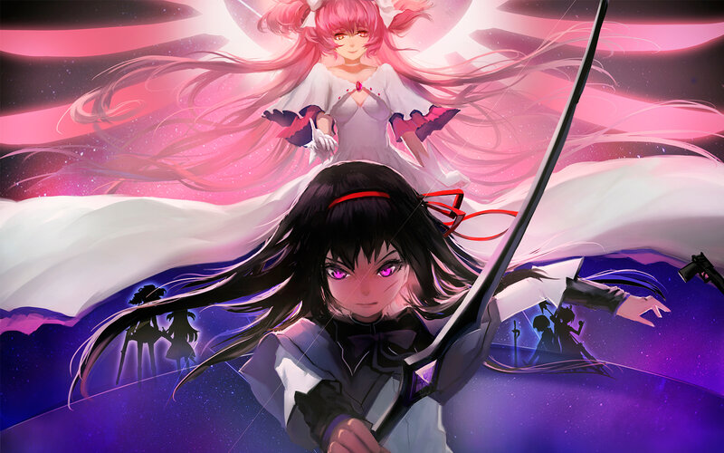 Two Anime Girls in Battle — Pink, Dramatic