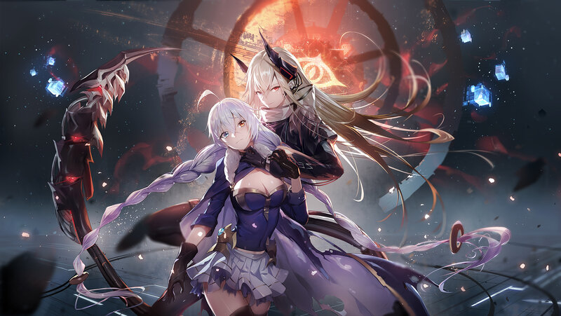 Two Anime Girls in Battle — Purple, Dramatic, Night, Digital Art, Sword