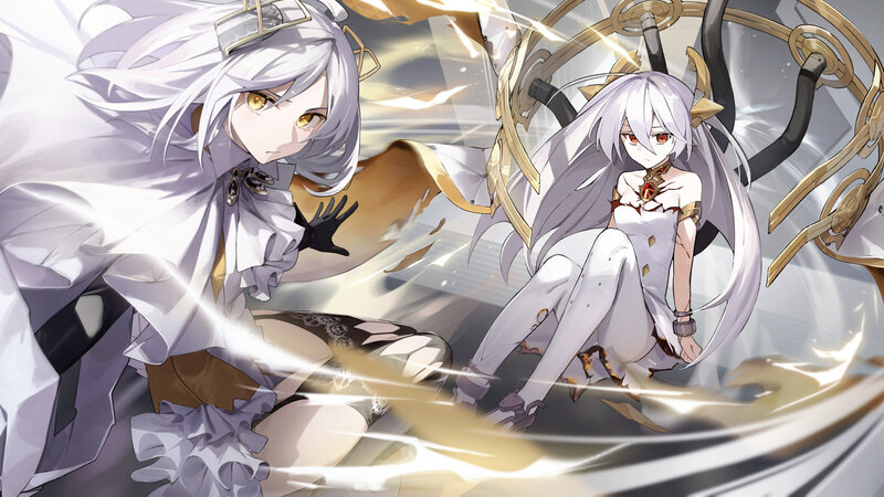 Two Anime Girls in Battle — White, Dramatic