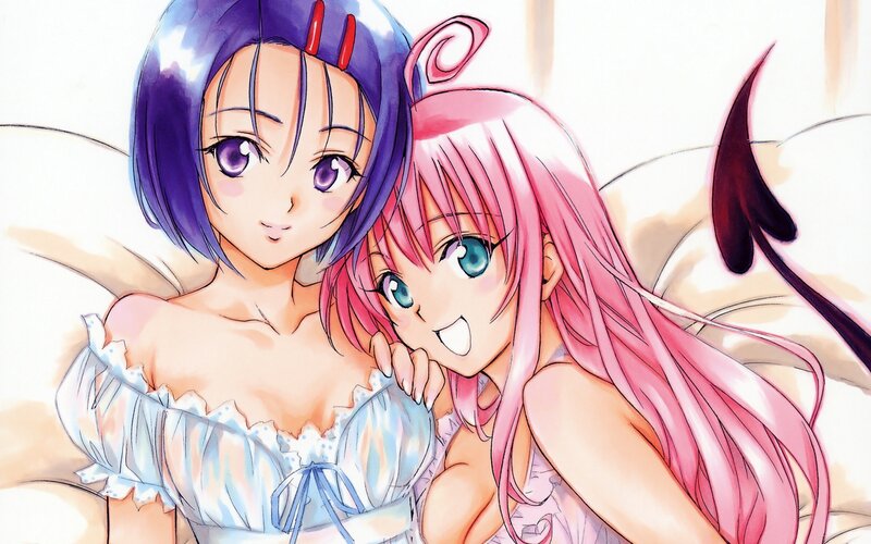 Two anime girls in bed