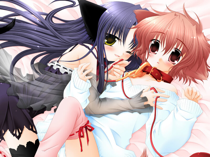 two anime girls in bed