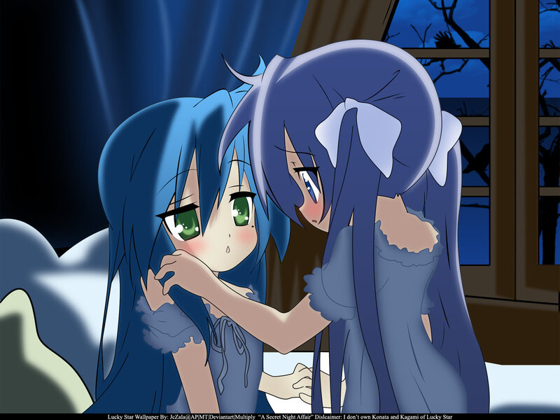 Two Anime Girls in Bed — Blue