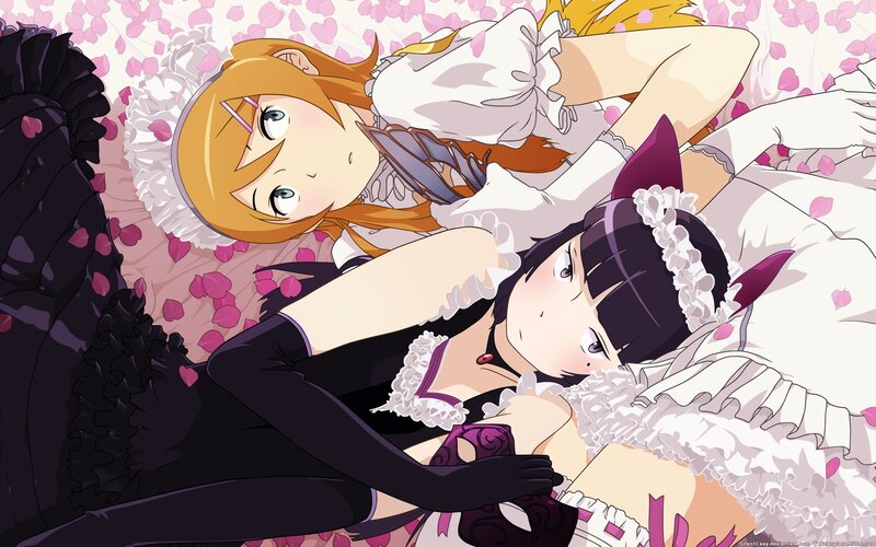 Two Anime Girls in Bed — White, Peaceful