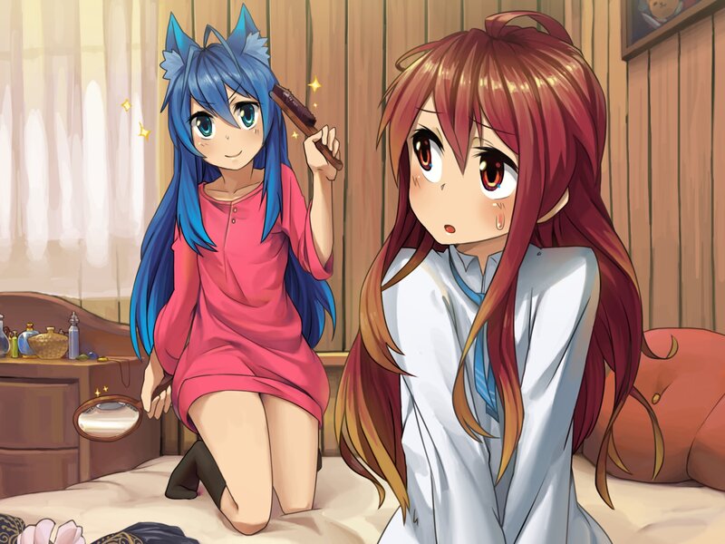 Two Anime Girls in Bedroom