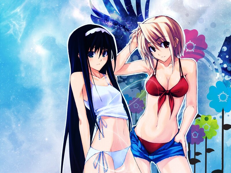 Two Anime Girls in Bikinis — Blue