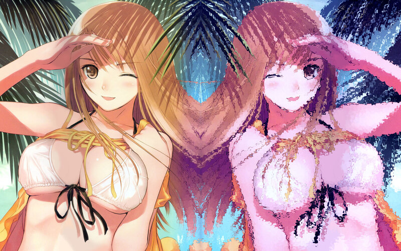 Two Anime Girls in Bikinis — Orange