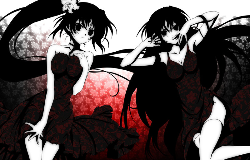 two anime girls in black dresses