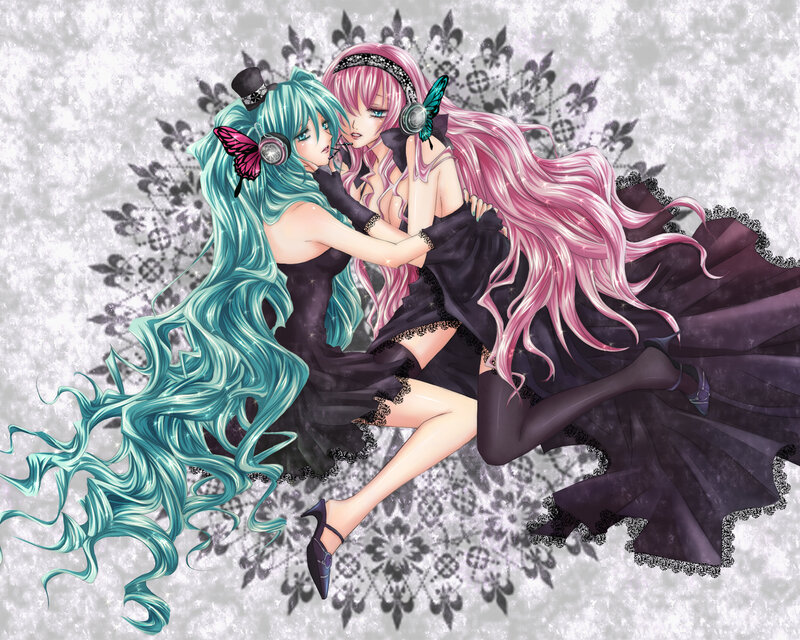 Two anime girls in black dresses