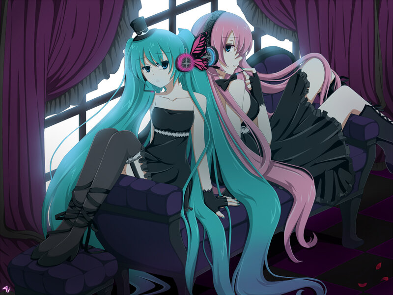 Two anime girls in black dresses