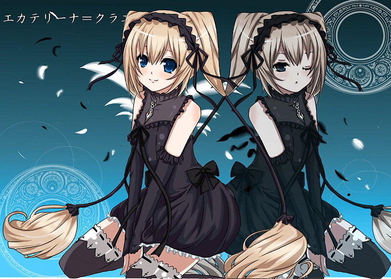Two anime girls in black dresses