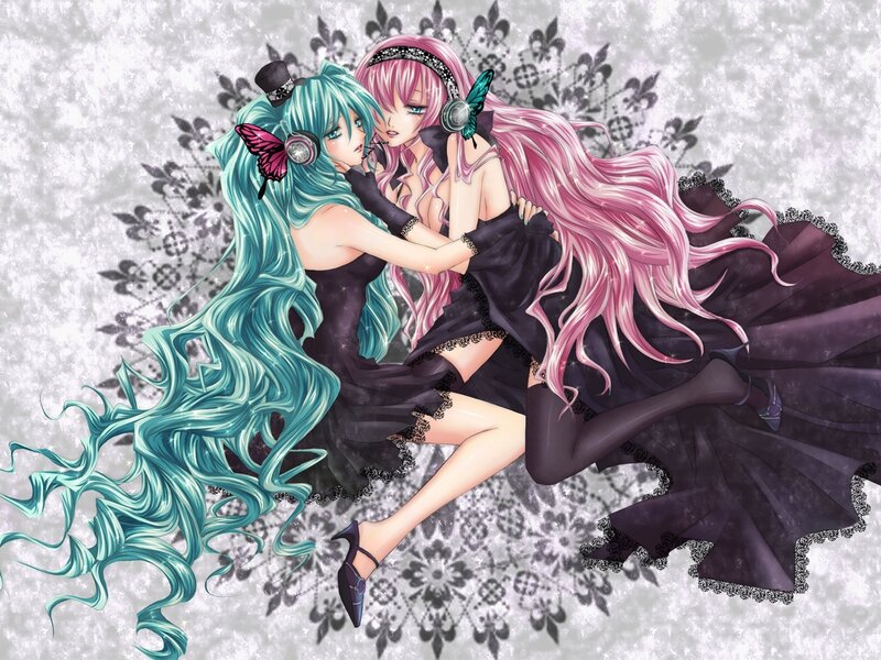 Two anime girls in black dresses