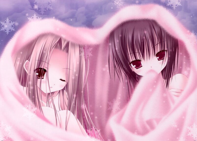 Two Anime Girls in Blanket — Pink