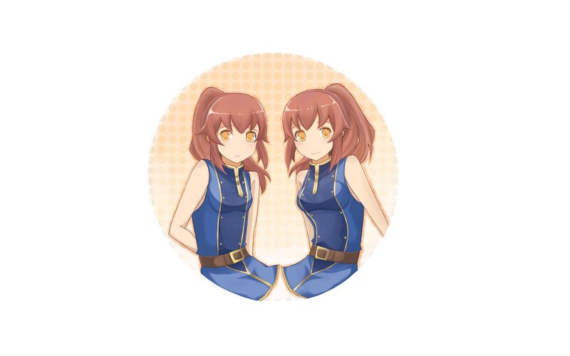 two anime girls in blue uniforms