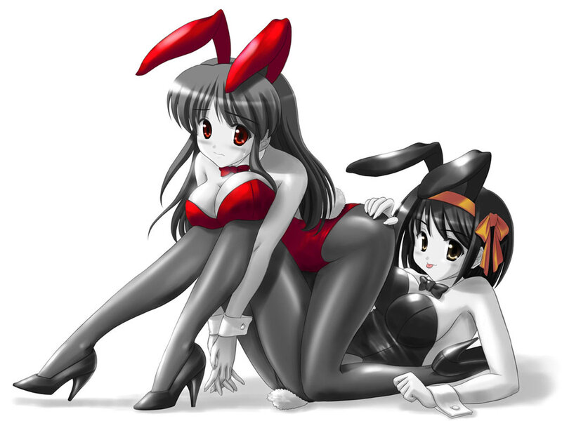 two anime girls in bunny costumes