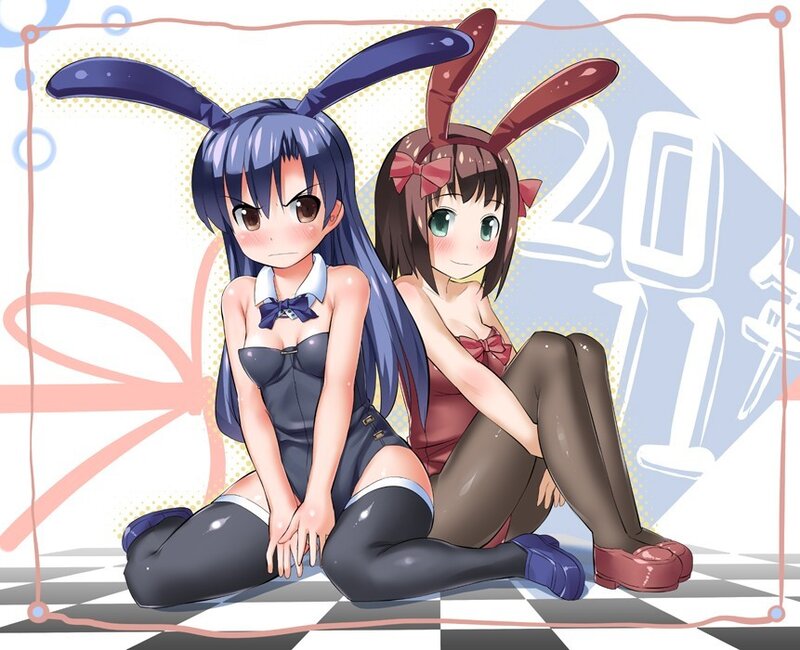 two anime girls in bunny costumes