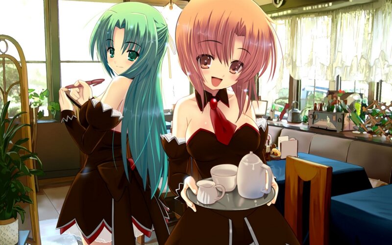 Two Anime Girls in Cafe — Brown, Bright