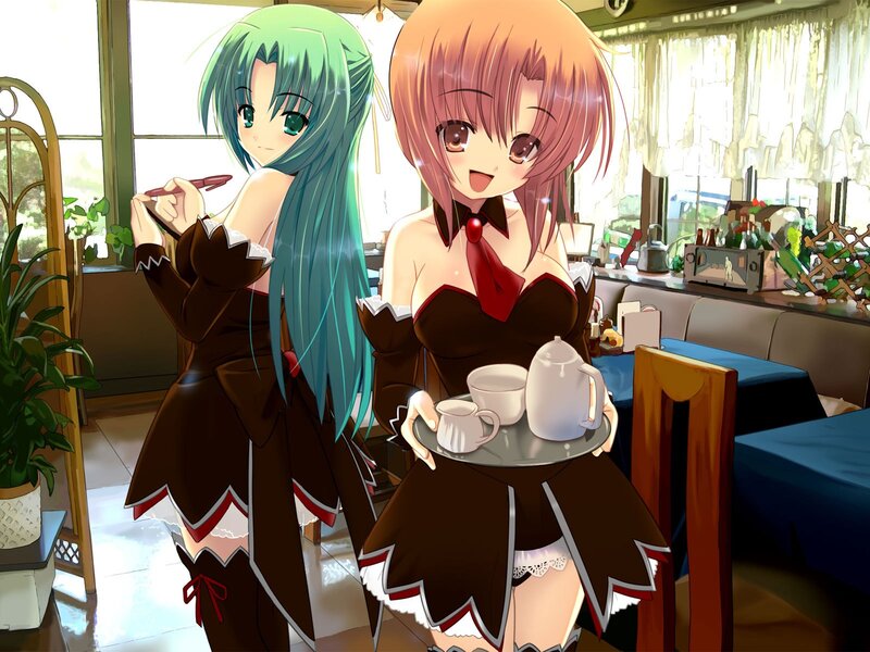 Two Anime Girls in Cafe — Brown, Cheerful