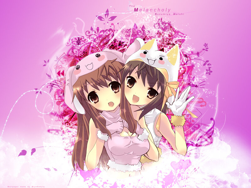 Two anime girls in cat hats