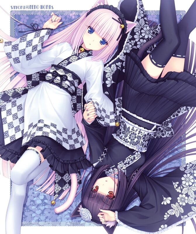 Two anime girls in cat outfits