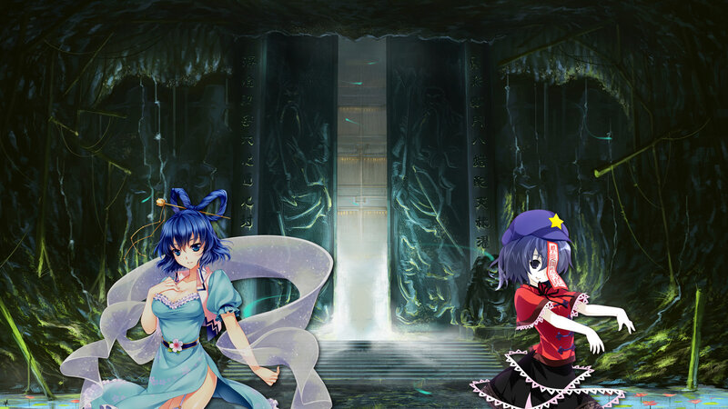 Two Anime Girls in Cave — Blue