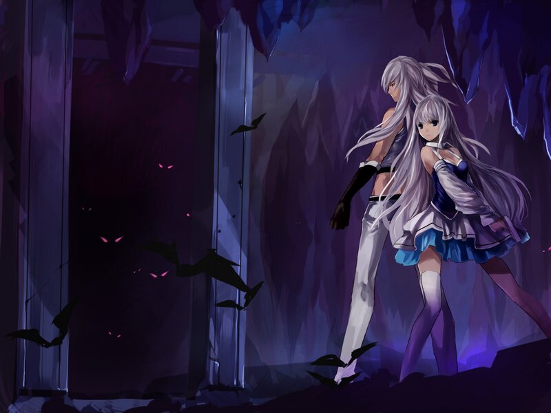Two Anime Girls in Cave — Purple