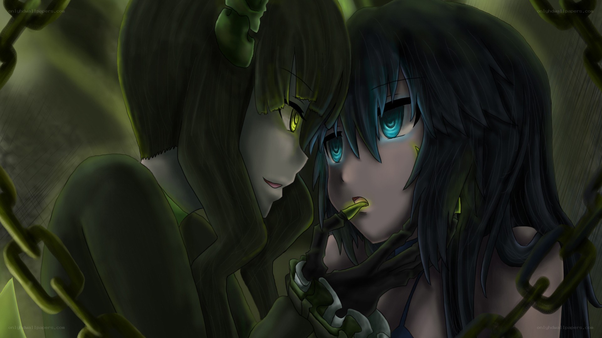 two anime girls in chains