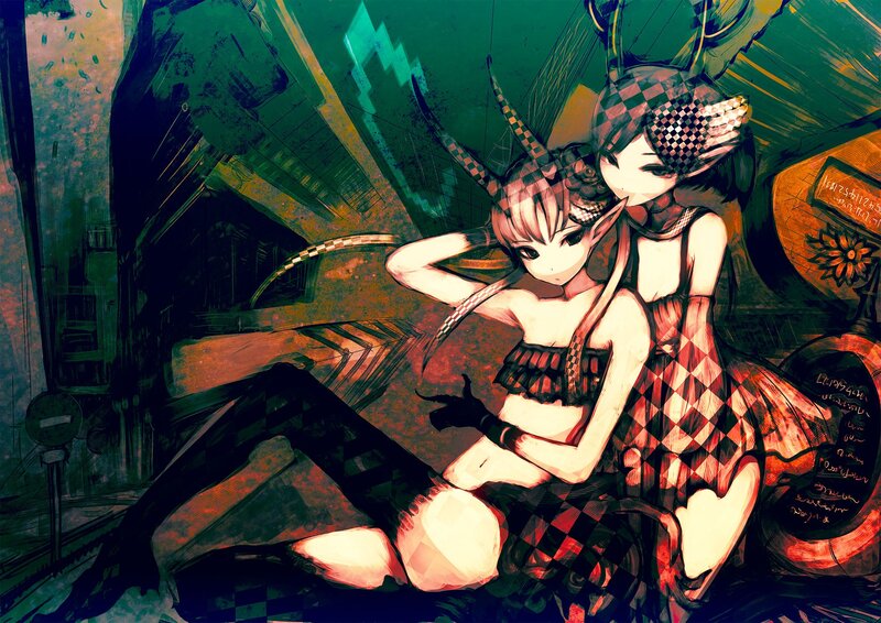 two anime girls in checkered outfits