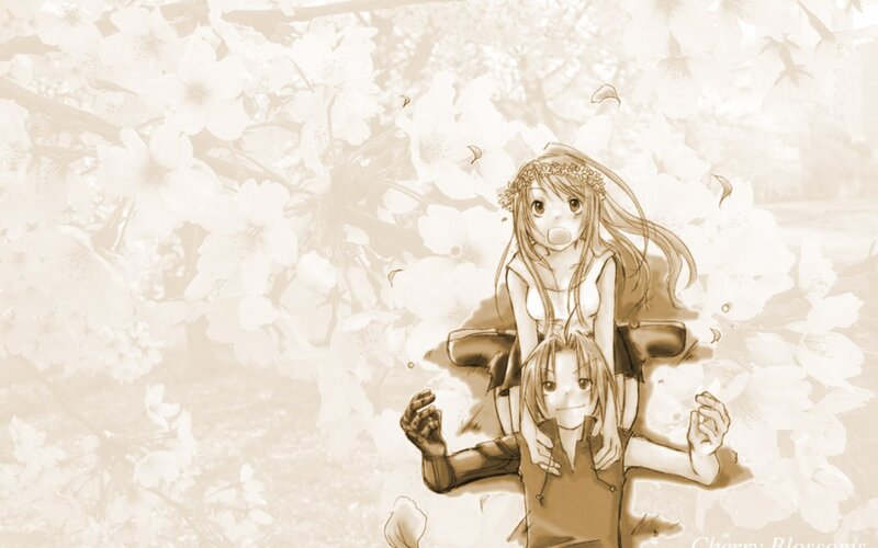 Two Anime Girls in Cherry Blossoms — Brown
