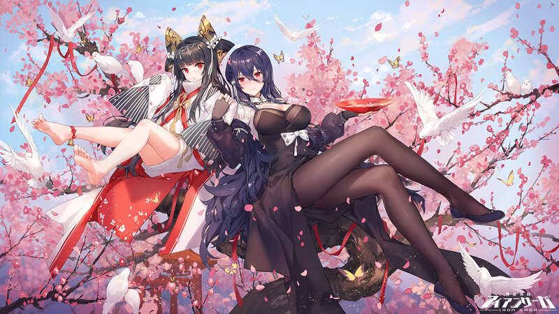 Two Anime Girls in Cherry Blossoms — Pink, Serene, Spring
