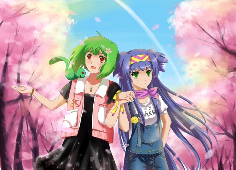 Two Anime Girls in Cherry Blossoms — Pink, Serene