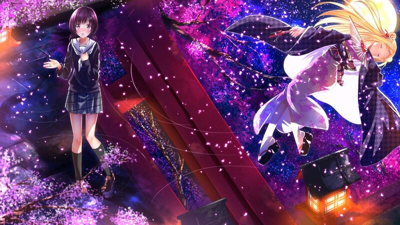 Two Anime Girls in Cherry Blossoms — Purple