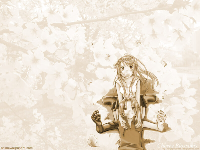 Two Anime Girls in Cherry Blossoms — Sepia