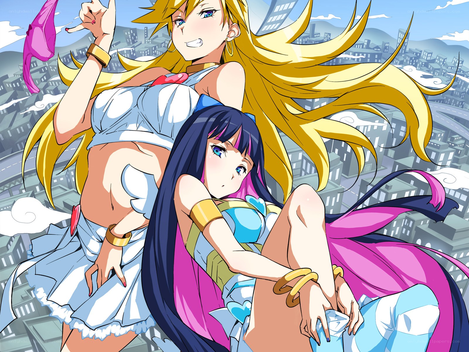 Two anime girls in cityscape