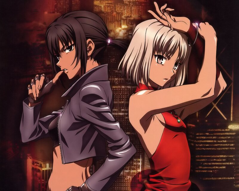 Two anime girls in cityscape