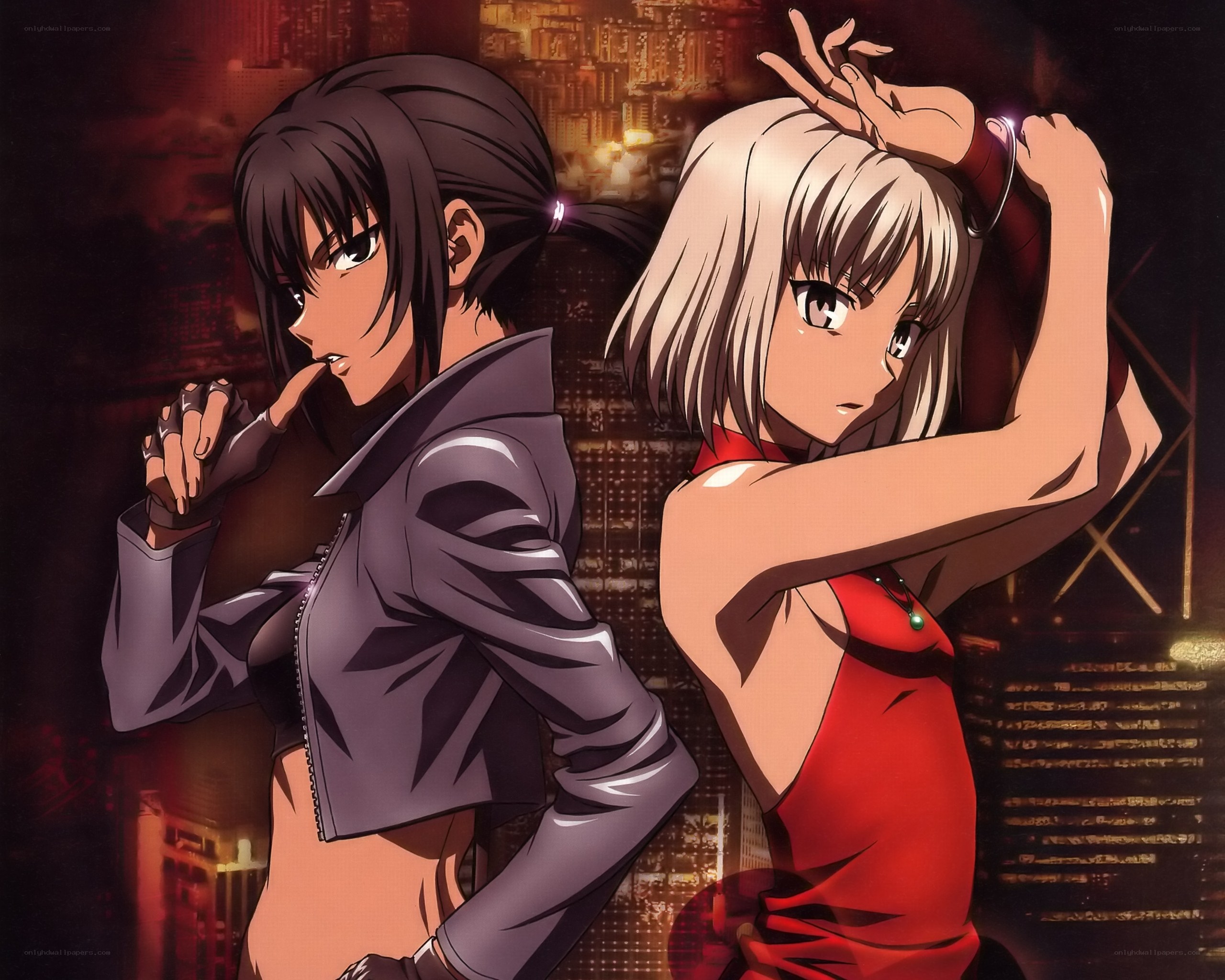 Two anime girls in cityscape